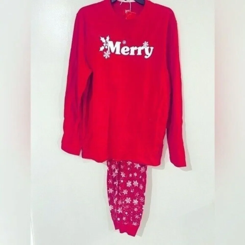 Family Pajamas Matching Kids Merry Snowflake Mix It holiday L(10-12)